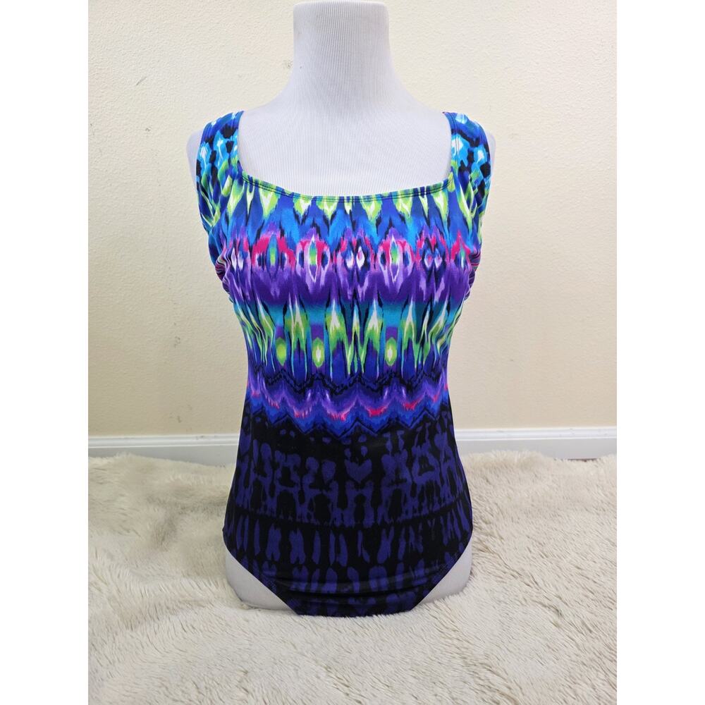Robby Len Swimsuit Neon Strappy Back Padded One Piece Size 12 Tie Dye
